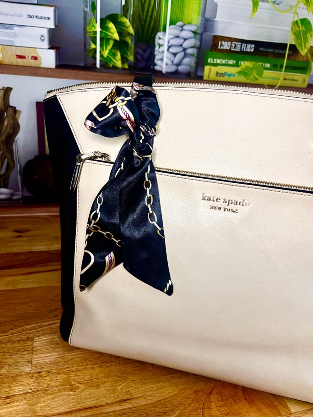 Kate Spade Louise Saffiano Leather Color Block Large Tote Bag Black White - Picture 9 of 12